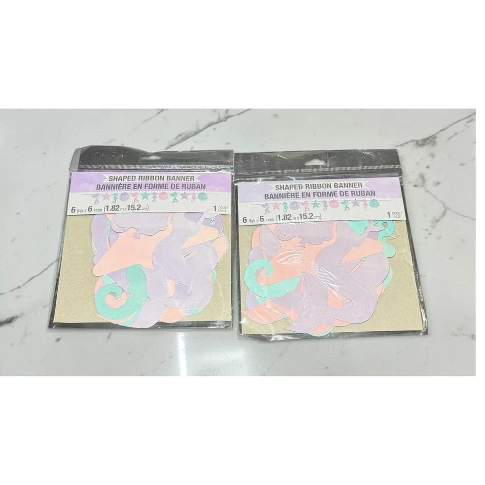 Mermaid Theme Shaped Ribbon Banner Kids 6ft Pastel NEW Mermaid Under the Sea 2pk